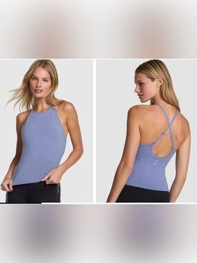 VS PINK All-Day Cotton High-Neck Bra Tank Dusty Iris M NWT